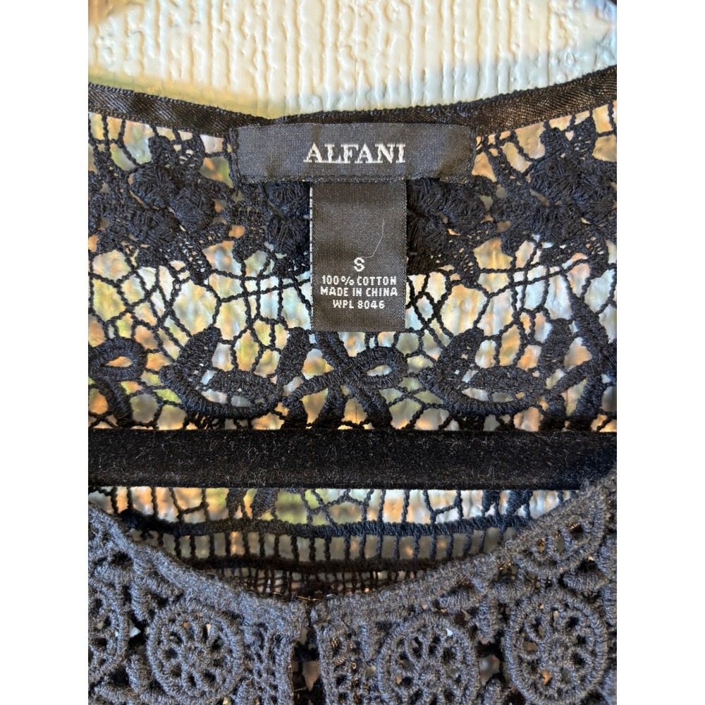 Alfani Black Crochet Lacey Cotton Cardigan Size S - Picture 2 of 11